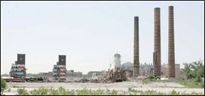 Three smokestacks are still standing at the old Jeep plant, but two of the structures dating to the early 20th century are to be domolished next week.
