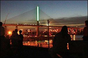 The first lighting of the Veterans Glass Skyway Bridge