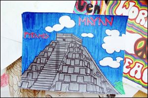 A student made a drawing of a Mayan pyramid that can be found in the Central American country of Belize.