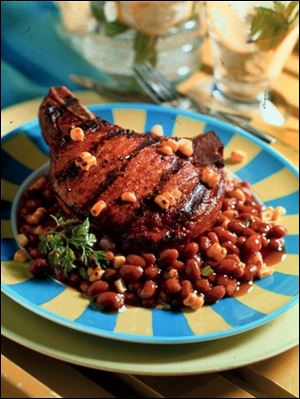 Summer Baked Beans with Grilled Chops.