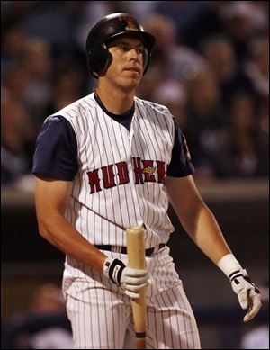 The Mud Hens' Mike Hessman is not happy about striking out in the ninth inning against the Lynx, who matched Toledo's four hits, but they were all for extra bases.