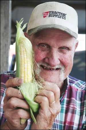 Lawrence Helle, Jr., holds one of the stars of the show,
a freshly picked ear of corn.