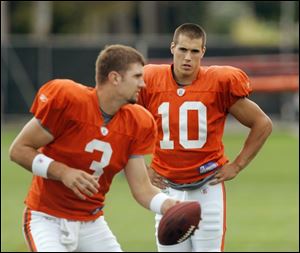 Despite losing a training camp competition, Derek Anderson, left, is the Browns' starter, but Brady Quinn could be the man soon.