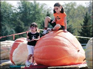 Emma Smith, 3, left, and her sister Abbey Smith, 7, of Flatrock, Mich., check out some of the large pumpkins during the 13th annual Great Pumpkin Weigh-Off at Harnica Kids' Pumpkin Farm in Dundee, Mich., on Saturday, October 6, 2007.  The event is sponsored by the Great Pumpkin Commonwealth Association.  