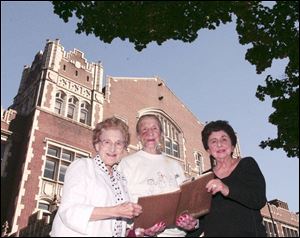 Thelma Wexler, left, Caroline Lumm, and Kandace Kendall are among members of the Scott High School class of 1941 who are trying to save the 94-year-old school from being replaced. Officials have said renovation costs would be $37 million. 
