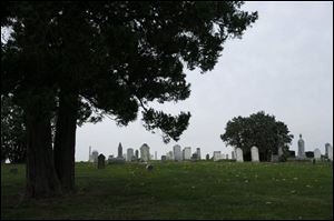A view of gravestones in Faust Cemetery.