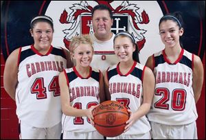 Cardinal Stritch coach Gary Lemle has experienced players returning with, from left, Katie
Gullett, Nicole Lamb, Cierra Dempsey and Erin Mitchell.