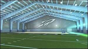 According to renderings, the University of Toledo's new practice facility adjacent to Savage Hall will look something like this.