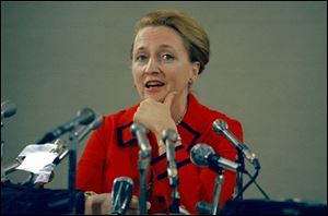 Margaret Truman Daniels is shown at a press conference in Kansas City, Mo., in 1972.
