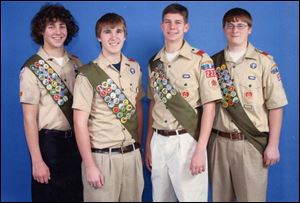 Eagle Scouts from Troop 222 of Little Flower Church are, from left, Greg Holshoe, Matthew Kruse, Matthew Barchick, and Kevin Shinaver.    