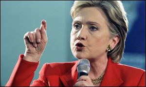 Visibly angry, Democratic presidential hopeful Hillary Clinton tells Barack Obama: 'Shame on you,' during a rally at a high school in Huber Heights, Ohio.