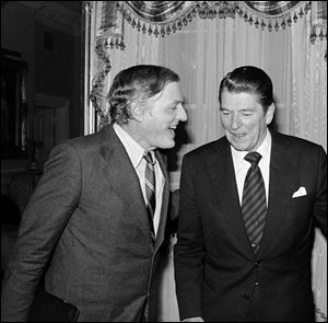 William F. Buckley, Jr., enjoys a light moment with Charlton Heston during a 'Firing Line' debate in Hillsdale, Mich., in 1990. associated press Mr. Buckley was called by President Ronald Reagan 'the most influential journalist and intellectual of our era.'