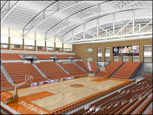 This artist s rendering shows the planned Stroh Center, expected to cost $36 million. Construction is to begin in 2010, with completion in 2012. It is to seat 5,000 for games and graduations. 