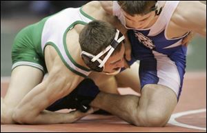 Delta's Derrick Yant left, goes against Alex Utley of Cuyahoga Valley Christian Academy in the Division III championship semifinal at 160 pounds. Yant advances with a 6-3 victory. 
<img src=http://www.toledoblade.com/graphics/icons/photo.gif> <b><font color=red>VIEW</b></font color=red>: <a href=