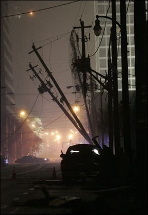 Downed power lines and debris are everywhere since a storm hit the downtown Atlanta area around 9 p.m. Friday night.