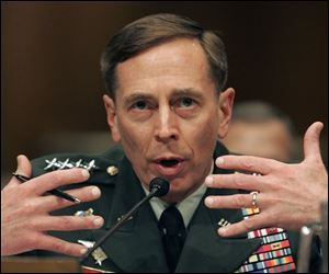 Gen. David Petraeus testifies on Capitol Hill in Washington, Tuesday, April 8, 2008, before the Senate Armed Services Committee hearing on the status of the war in Iraq. 