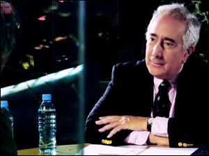 Ben Stein in <i>Expelled: No Intelligence Allowed</i>. 
<br>
<br>
<img src=http://www.toledoblade.com/assets/gif/weblink_icon.gif> <font color=red> <b>ALSO</font color=red></b>: <a href=" /apps/pbcs.dll/article?AID=/20080428/NEWS18/804280330/-1/NEWS" target="_blank "><b>River Road Mansions: Demolition foes fear rallying cries going unheard</b></a> 