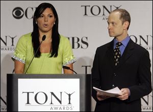 Tony winning actor David Hyde Pierce and Tony Award winning actress Sara Ramirez announce the nominees for the American Theatre Wing's 2008 Tony Awards for Broadway shows, in New York on Tuesday. The 62nd annual awards show is scheduled for Sunday, June 15, 2008 at Radio City Music Hall. 