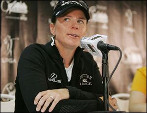 Annika Sorenstam announces her retirement yesterday during a press conference at the Sybase Classic in New Jersey.
