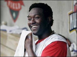 Toledo's Anastacio Martinez smiles as he dries off. He was later sent to Erie to make room on the roster for Aquilino Lopez. 