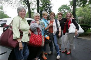 From left, Beth Morrin, Mary Pat Krumlauf, Barb Biggs, Sandy Garvin, Sandy Stover, and Carolyn Hemsoth, high school friends since the 1960s, are ready to leave in a limo for a Mediterranean cruise to celebrate their birthdays.
