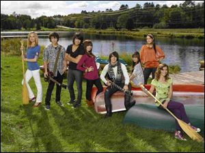 Camp Rock cast members, from left, Meaghan Jette Martin, Nick Jonas, Joe Jonas, Demi Lovato, Kevin Jonas, Anna Maria Perez de Tagle, Jasmine Richards and Alyson Stoner, the latest Disney Channel original movie.