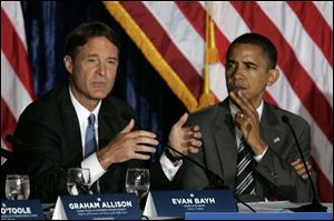Evan Bayh and Barack Obama appeared at a panel discussion at Purdue in West Lafayette, Ind. Mr. Bayh, who had backed Hillary Clinton, is said to be on Mr. Obama's list of running mates