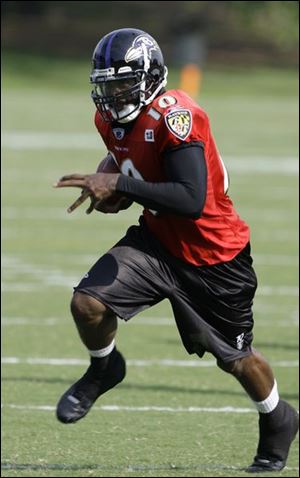 Troy Smith, an elusive QB, started two games for the Ravens
last season and threw 76 times without an interception.

