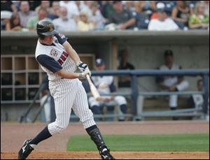 Mike Hessman hits a two-run home run in the second inning. It was his final game with the Mud Hens before leaving to join the U.S. Olympic team along with teammate Blaine Neal.
