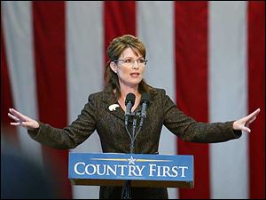Alaska Gov. Sarah Palin, speaks during a rally at Hobart Arena in Troy, Ohio, Thursday.