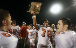 Southview players celebrate their win over Medina Highland.