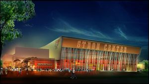 An artist's rendering shows the planned 131,000-square-foot, $36 million Stroh Center.