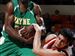 Bowling Green's Marc Larson was at the right place at the right time to battle Wayne State center Shane Lawal for the ball.