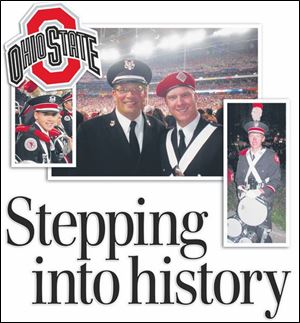 Left: Matt Mauro of Whitehouse. Middle: Jon Waters, left, assistant director of the OSU marching band, is originally from Elmore, and Clayton Finken is from Oak Harbor. Right: Paul Limmer of Oregon.