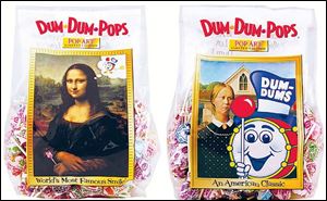 Leonardo da Vinci s Mona Lisa, left, and artist Grant Wood s American Gothic grace 2-pound bags of Dum Dum Pops.