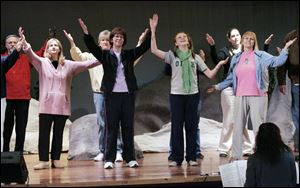 The cast rehearses  The Spirit In Us,  which will be presented March 14 at Fassett Middle School.
