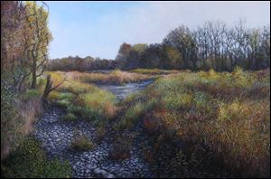 This rendering of a scene on the Maumee River by artist Tamara Monk is part of her exhibit in Sylvania.