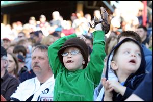 Braeden Steiner of Toledo hopes to catch a foul ball at Fifth Third Field.