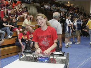 NBRN robot01p  The Blade/Lisa Dutton 06_27_09 Monroe,MI Shelly Beavers,sophomore, from Bedford High School on team Bedford Express during the competition. An advanced robotics team competition will be held at Monroe High School in Monroe,MI.,  on friday and Saturday. High school teams from as far away as Wisconsin and Indianapolis will attend.