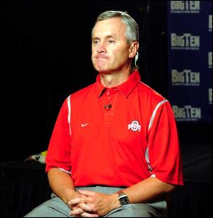 Ohio State coach Jim Tressel talks Monday at the Big Ten gathering. His Buckeyes are looking for a fifth straight Big Ten championship and are expected to get it, although he says this team is one of least experienced he's had in a while.