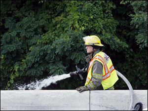 There were no reported injuries. The accident caused the rig to leak diesel, which crews cleaned up.