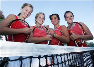 Central Catholic is enjoying one of its best seasons in school history led by, from left, Sydney Delp, Morgan Delp, Maria Mitchell andAnna Scherting. The Irish defeated St. Ursula and Notre Dame for the first time and are aiming for a City League championship.
