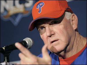 Philadelphia Phillies manager Charlie Manuel speaks during a news conference on Wednesday, Oct. 14, 2009, in Los Angeles. The Dodgers play the Philadelphia Phillies in Game 1 of the National League championships baseball series on Thursday. (AP Photo/Mark J. Terrill) 
s5 15s5manuel color 1.9