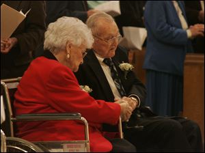 CTY couples19p Marie and Andrew Verkin, who attend Our Lady of Lourdes in Genoa, celebrate their 70th wedding anniversary. 264 couples renew their vows at the 36th annual Eucharistic Liturgy Commemorating the 25th and 50th Jubilee of Marriage and Special Anniversaries at Our Lady, Queen of the Most Holy Rosary Cathedral in Toledo, Ohio on October 18, 2009. The Blade/Jetta Fraser