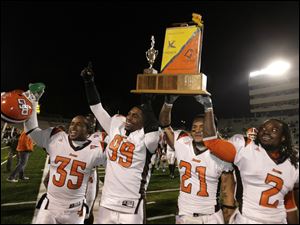 The Falcons were celebrating after their victory over the Rockets last season. Toledo is expecting a better result on Friday.