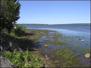 Lake Superior, in this view of Keweenaw Bay from Michigan's Upper Peninsula, reached near record low water levels in 2007.
