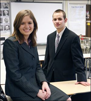 Slug: CTY debate17p The Blade/Jeremy Wadsworth    Date: 01/16/10  Caption: Danielle Goatley of Sylvania Southview and Christian Zwick of Louis, Ohio competed in he statewide speech and debate events  at Southview and Northview high schools Saturday, 01/16/10,  in Sylvania, Ohio.