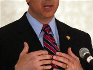 Republican candidate for senate Mike Bouchard speaks during a debate Wednesday, Oct. 18, 2006, in Detroit. (AP Photo/Free Press, William Archie) ** MAGS OUT NO SALES MANDATORY CREDIT **