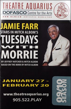 Jamie Farr presented Greg Morris with a copy of the playbill from a stage production of ‘Tuesdays With Morrie' in Ontario. 