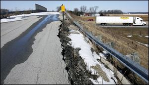 Jacobs Road in Sandusky County's Riley Township has been closed at this overpass since 2007. The embankment is crumbling. overpass problems in Sandusky county